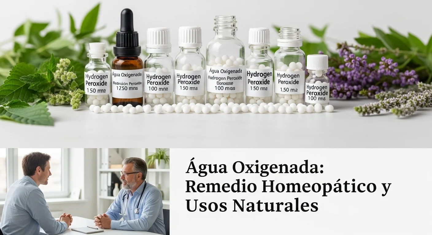 Remedios homeopáticos de Agua Oxigenada en frascos con glóbulos y diluciones