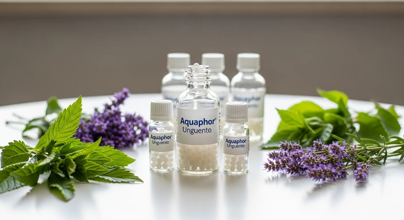 Remedios homeopáticos de Aquaphor Unguento en frascos con glóbulos y diluciones