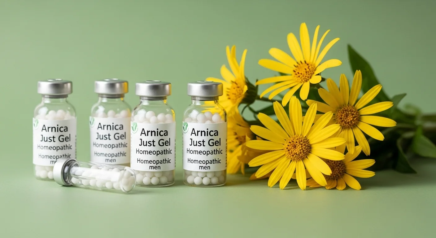 Remedios homeopáticos de Arnica Just Gel en frascos con glóbulos y diluciones