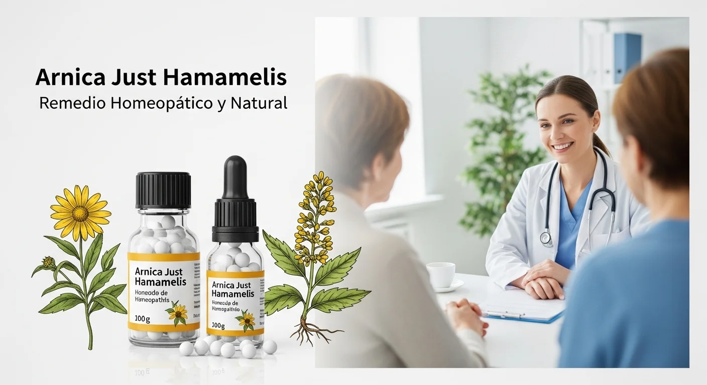 Remedios homeopáticos de Arnica Just Hamamelis en frascos con glóbulos y diluciones
