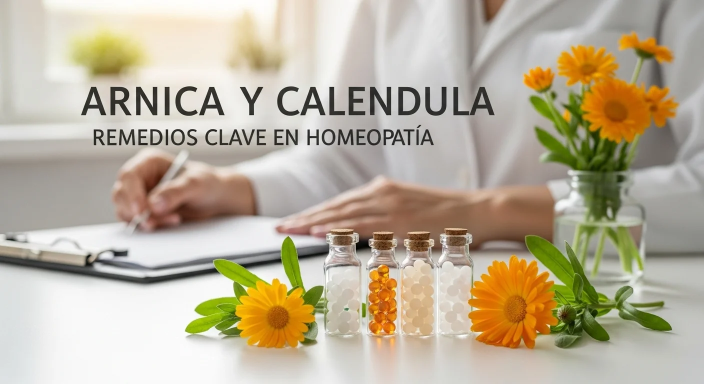 Remedios homeopáticos de Arnica Y Calendula en frascos con glóbulos y diluciones