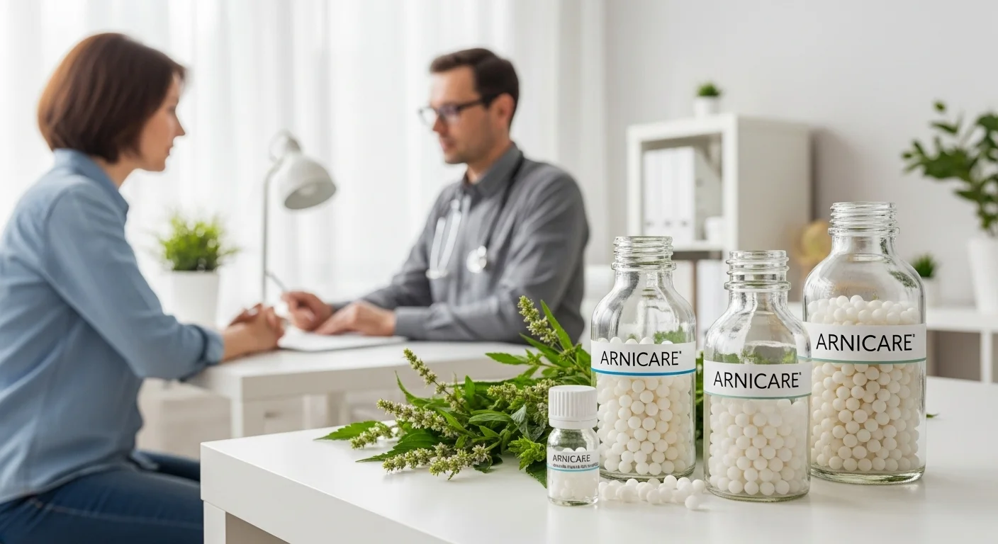 Remedios homeopáticos de Arnicare en frascos con glóbulos y diluciones