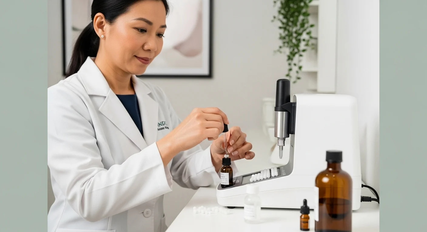 Preparación de un remedio homeopático en gotas en una clínica especializada en salud natural