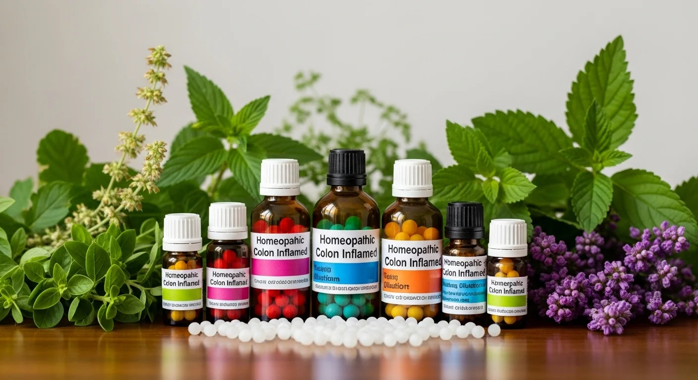 Remedios homeopáticos de Colon Inflamado en frascos con glóbulos y diluciones