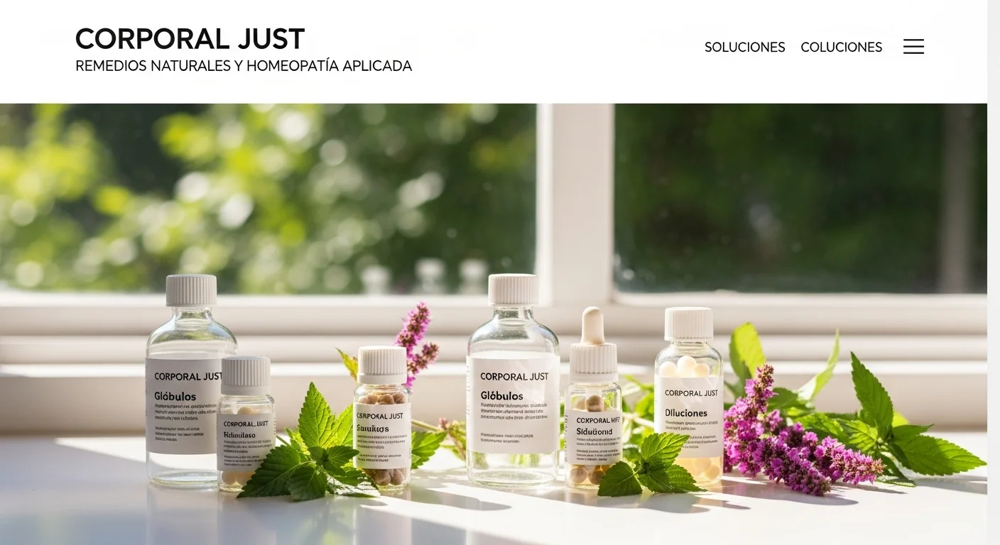 Remedios homeopáticos de Corporal Just en frascos con glóbulos y diluciones