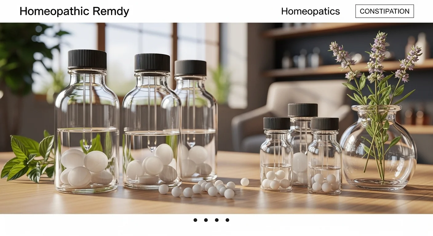 Remedios homeopáticos de Estreñimiento Remedios en frascos con glóbulos y diluciones