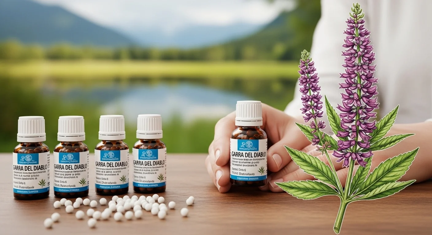 Remedios homeopáticos de Garra Del Diablo en frascos con glóbulos y diluciones