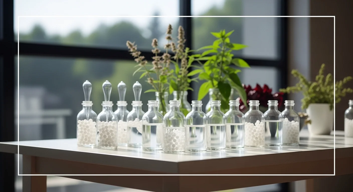 Remedios homeopáticos de Holística en frascos con glóbulos y diluciones