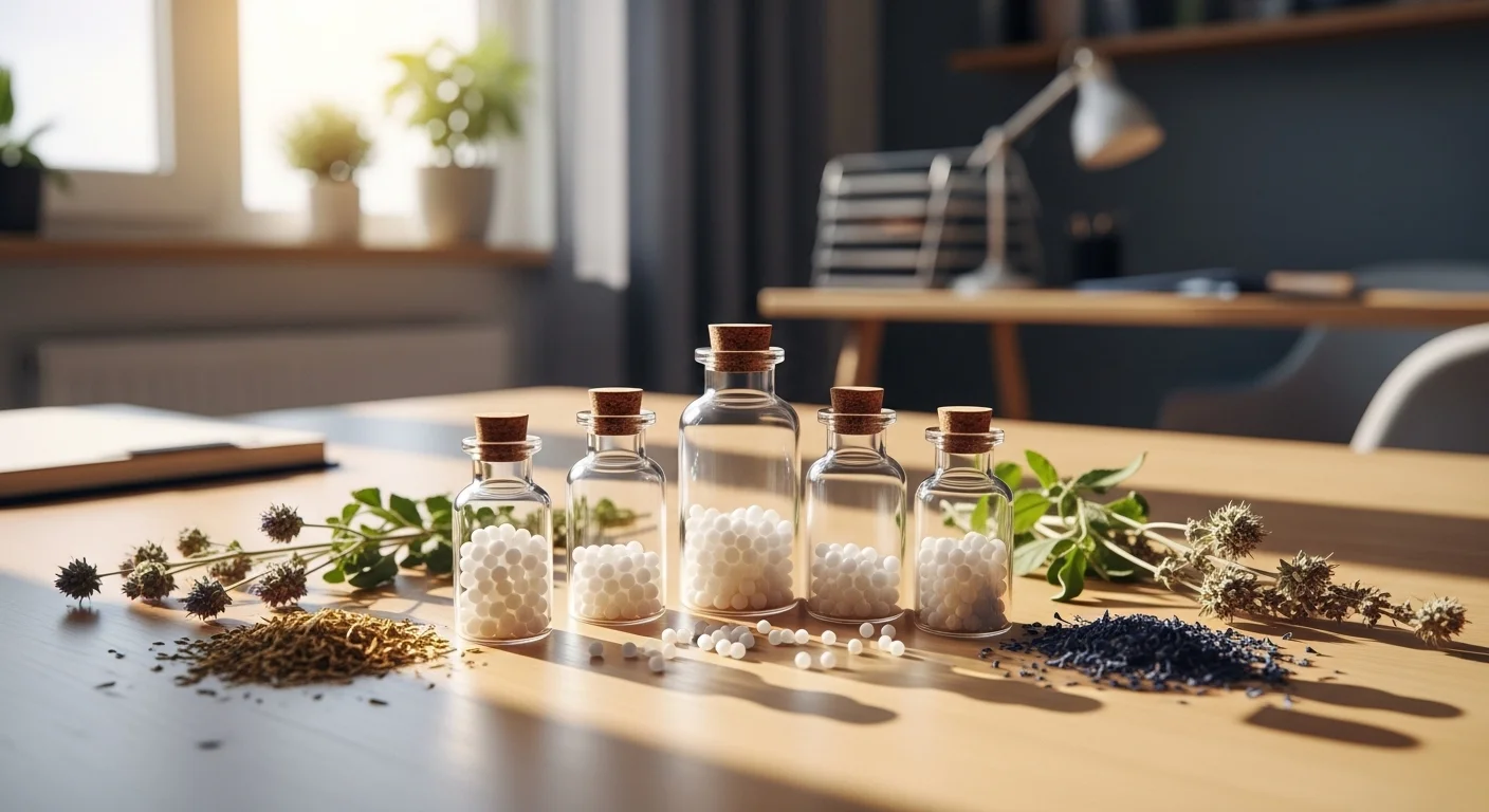 Remedios homeopáticos de Infusión en frascos con glóbulos y diluciones