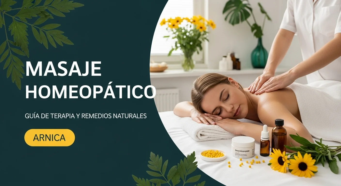 Sinergia del masaje terapéutico con remedios homeopáticos como el árnica en glóbulos y cremas.