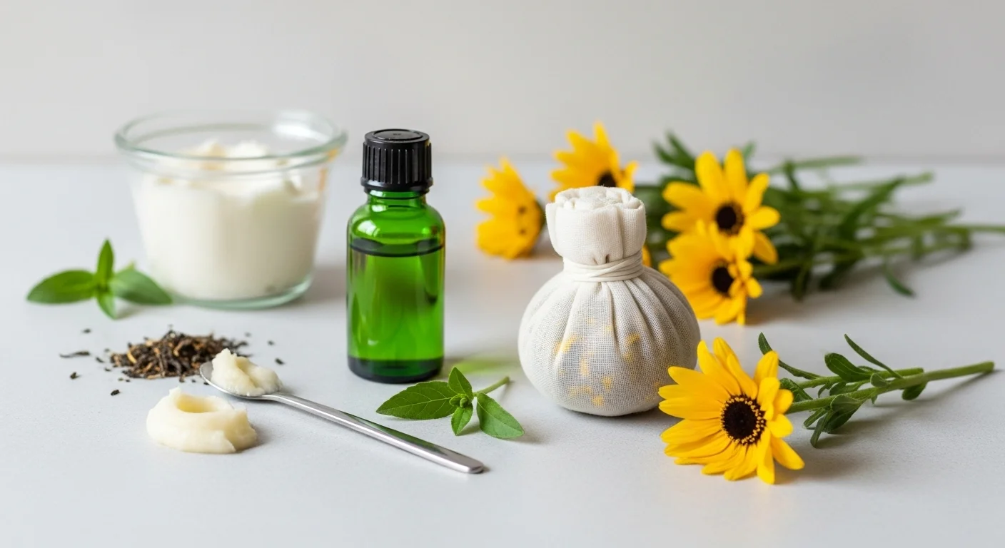 Preparación de un ungüento de tea tree y compresas con infusión de árnica para tratamientos naturales.