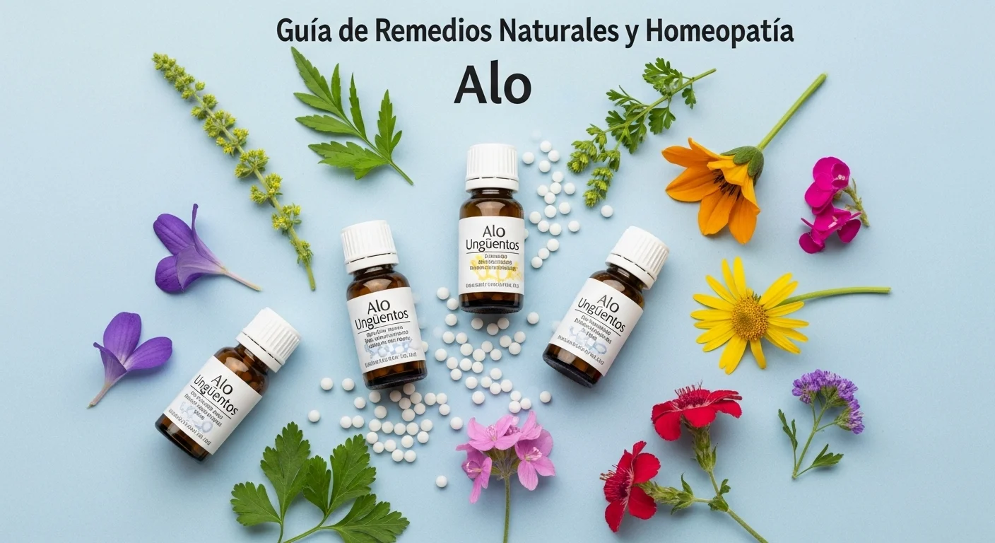 Remedios homeopáticos de Ungüentos Alo en frascos con glóbulos y diluciones